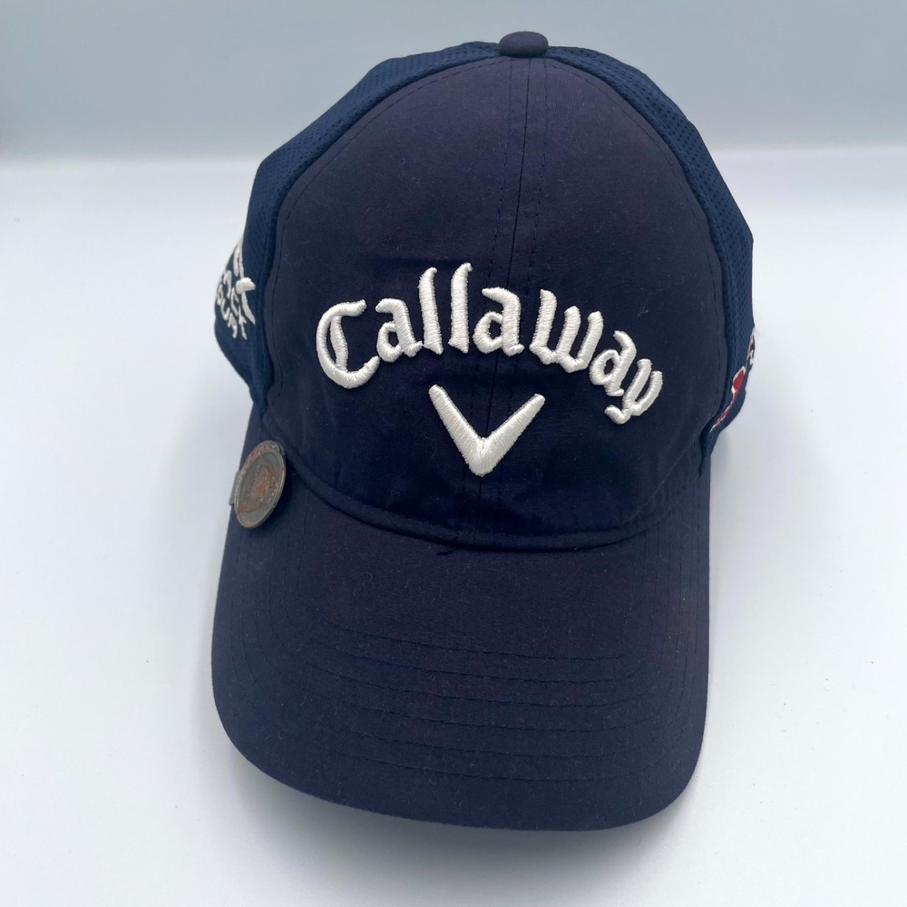 Callaway Golf Cap Mens One Size Navy Blue Stretch Embroidered Logo Strapback Hat